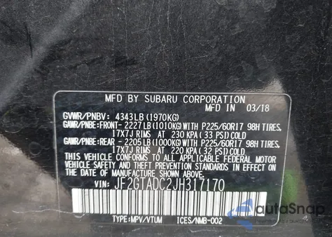 2018 Subaru Crosstrek 2.0I Premium from USA, damaged, VIN JF2GTADC2JH317170